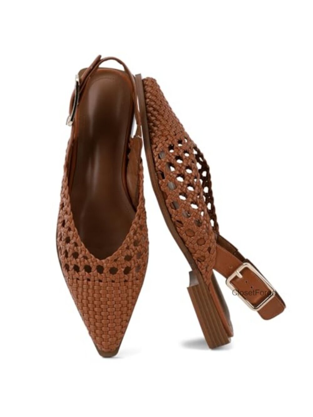 Women's Woven Pointed Toe Slip-On Mules Comfort Flats